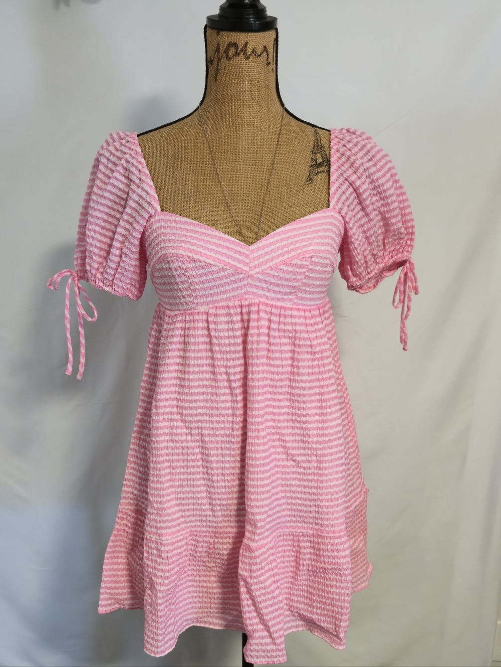 Amanda Uprichard-Pink Puff Sleeve Babydoll Mini Dress